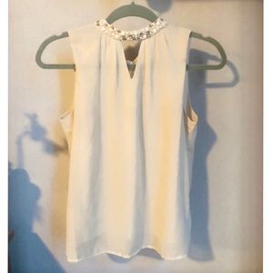 Cream Tank with Bejeweled High Neck